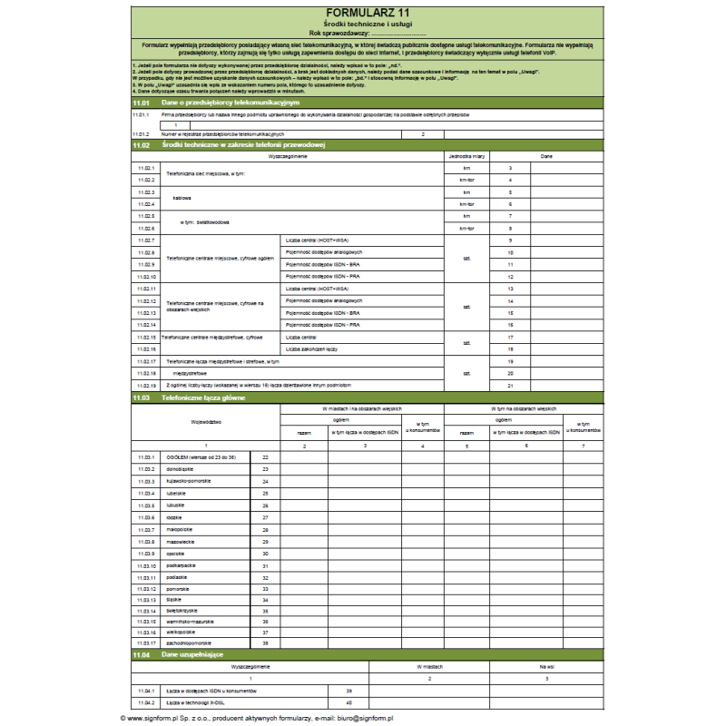 Formularz 11 - Środki techniczne i usługi