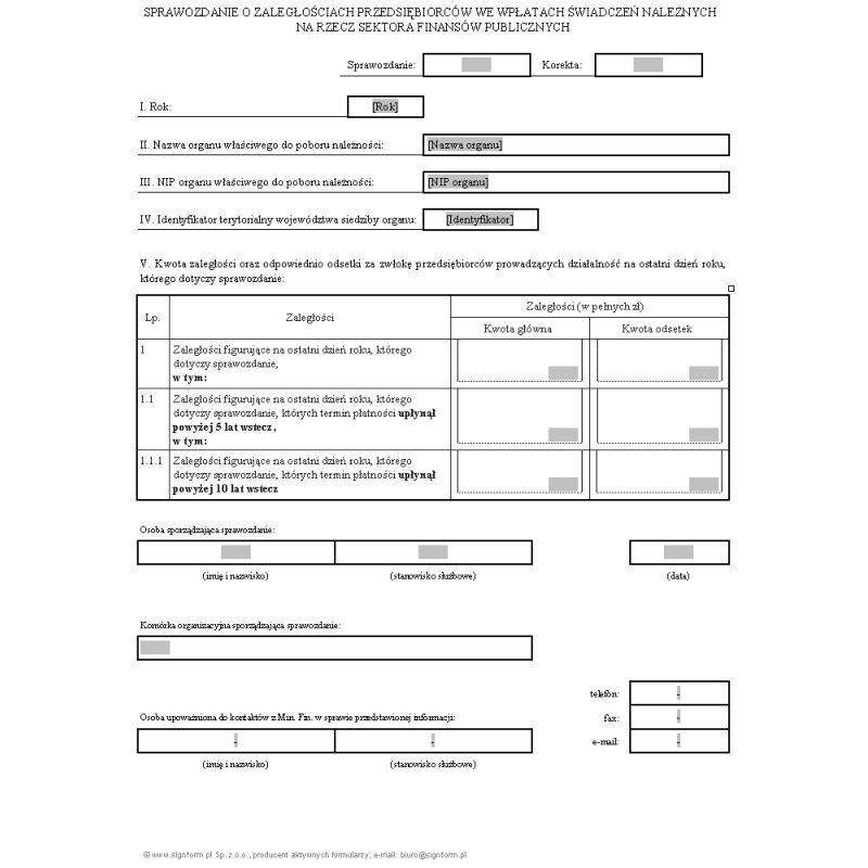 Sprawozdanie o zaległościach przedsiębiorców we wpłatach świadczeń należnych na rzecz sektora finansów publicznych
