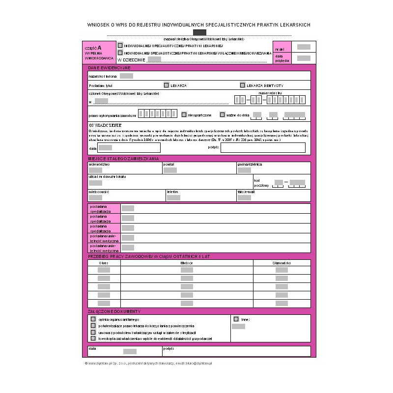 Wniosek o wpis do rejestru indywidualnych specjalistycznych praktyk lekarskich