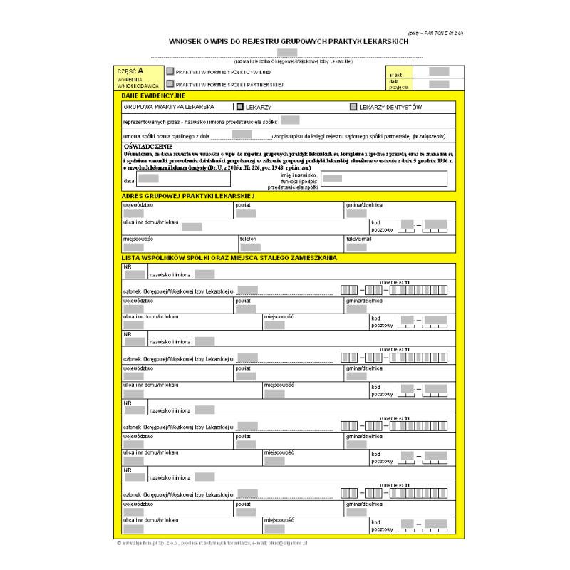 Wniosek o wpis do rejestru grupowych praktyk lekarskich