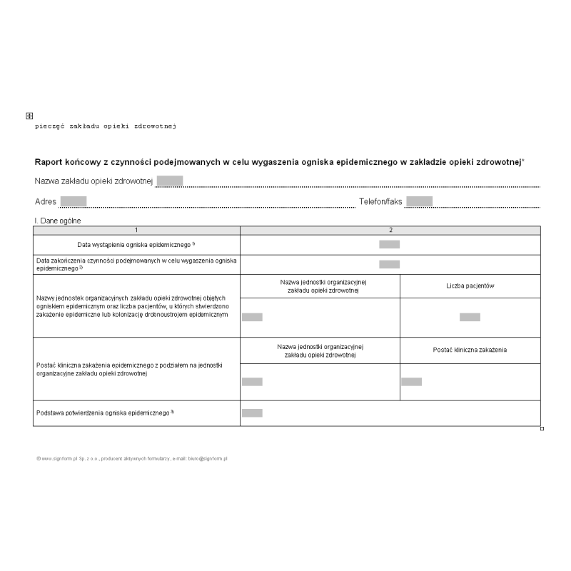 Raport końcowy z czynności podejmowanych w celu wygaszenia ogniska epidemicznego w zakładzie opieki zdrowotnej