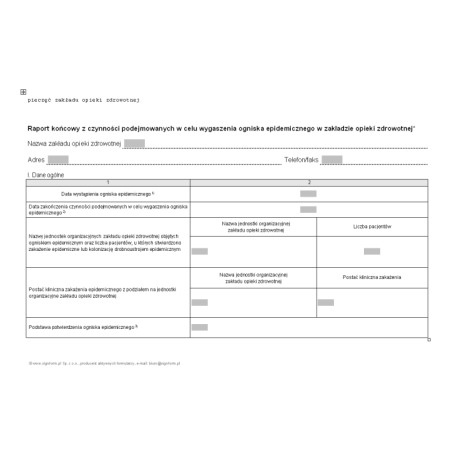 Raport końcowy z czynności podejmowanych w celu wygaszenia ogniska epidemicznego w zakładzie opieki zdrowotnej