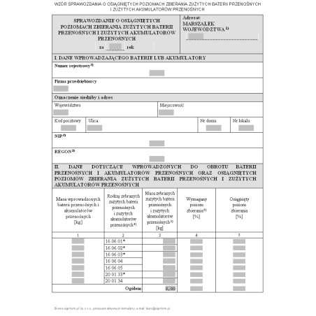 Sprawozdanie o osiągniętych poziomach zbierania zużytych baterii przenośnych i zużytych akumulatorów przenośnych