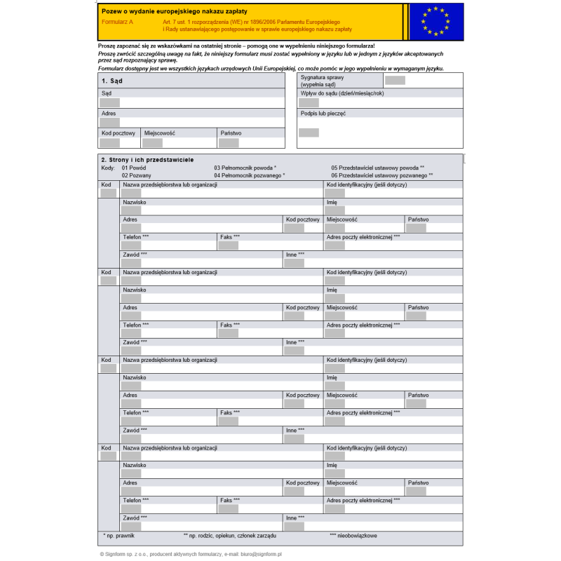 Pozew o wydanie europejskiego nakazu zapłaty