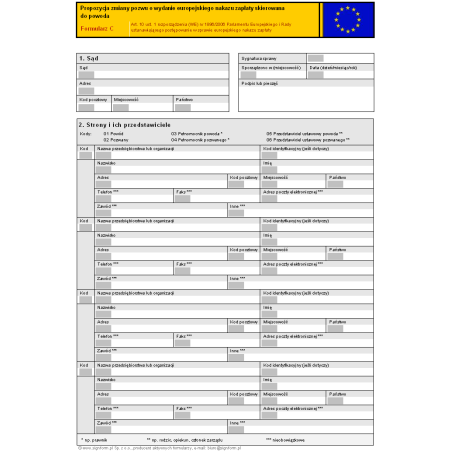 Propozycja zmiany pozwu o wydanie europejskiego nakazu zapłaty skierowana do powoda