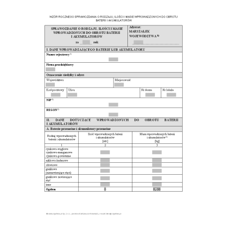 Sprawozdanie o rodzaju, ilości i masie wprowadzonych do obrotu baterii i akumulatorów