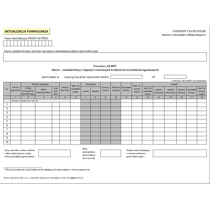 Formularz AZ-DEP