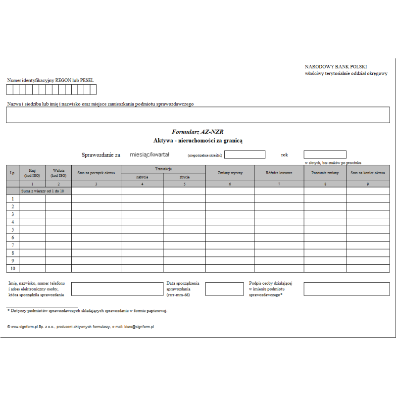 Formularz AZ-NZR