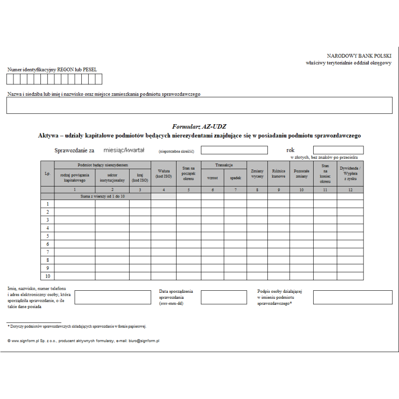 Formularz AZ-UDZ