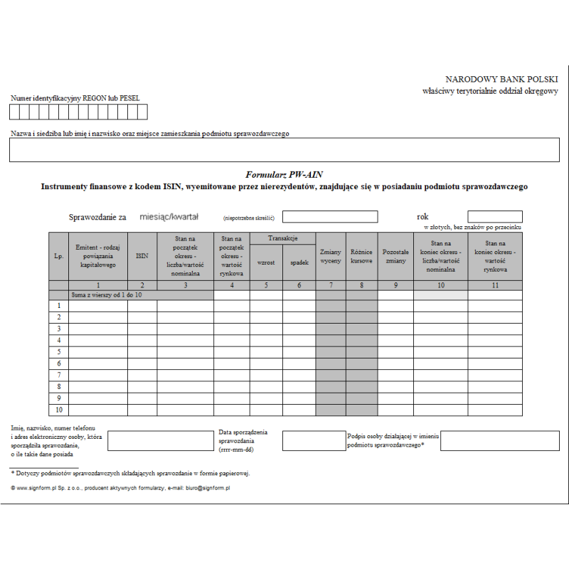 Formularz PW-AIN