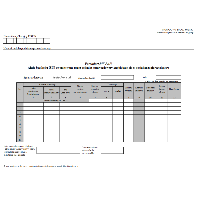 Formularz PW-PAN