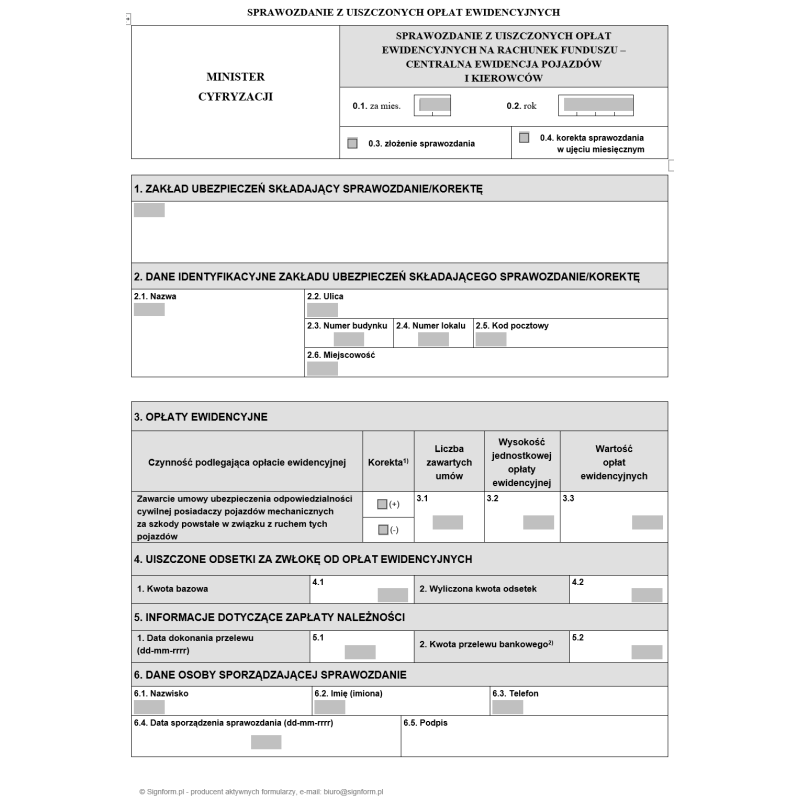 Sprawozdanie z uiszczonych opłat ewidencyjnych na rachunek funduszu – Centralna Ewidencja Pojazdów i Kierowców