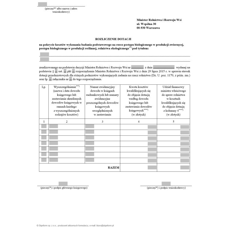 Rozliczenie dotacji na pokrycie kosztów wykonania badania podstawowego na rzecz postępu biologicznego w produkcji zwierzęcej, postępu biologicznego w produkcji roślinnej, rolnictwa ekologicznego + Planowany szczegółowy harmonogram zadań