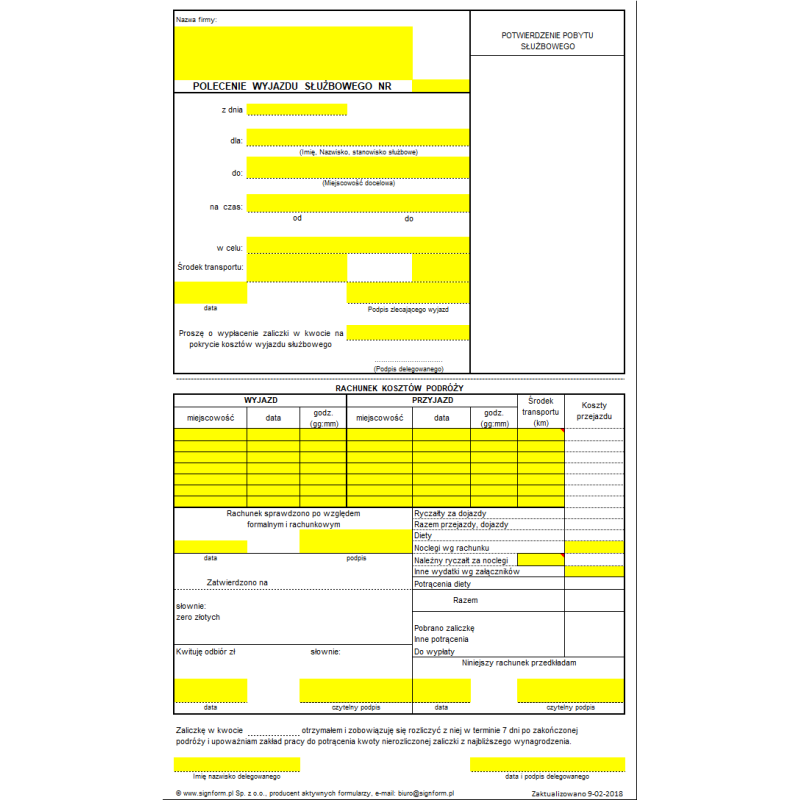 Polecenie wyjazdu służbowego / Rachunek kosztów podróży - Delegacja krajowa