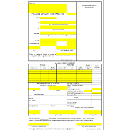 Polecenie wyjazdu służbowego / Rachunek kosztów podróży - Delegacja krajowa