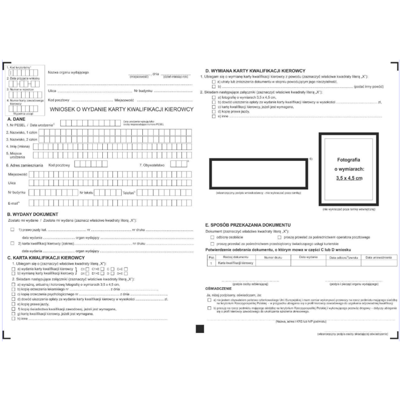 Wniosek o wydanie karty kwalifikacji kierowcy