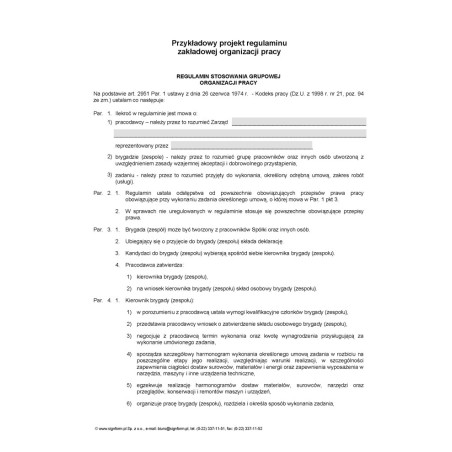 Przykładowy projekt regulaminu zakładowej organizacji pracy