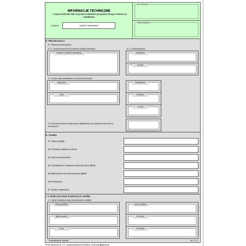 Informacje techniczne - rozprowadzanie lub rozpowszechnianie programu radiowego / telewizyjnego drogą rozsiewczą satelitarną