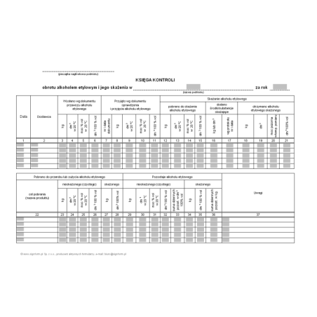 Księga kontroli obrotu alkoholem etylowym i jego skażenia