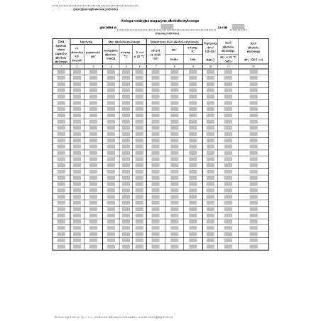 Księga rewizyjna magazynu alkoholu etylowego