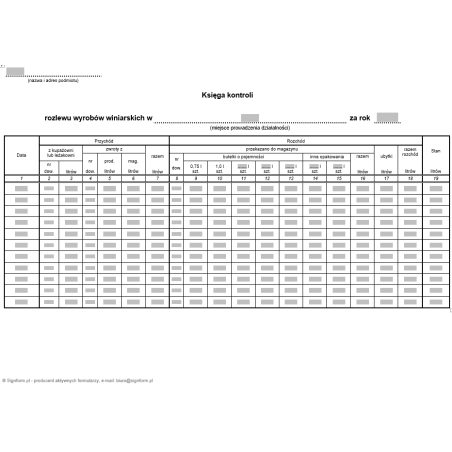 Księga kontroli rozlewu wyrobów winiarskich