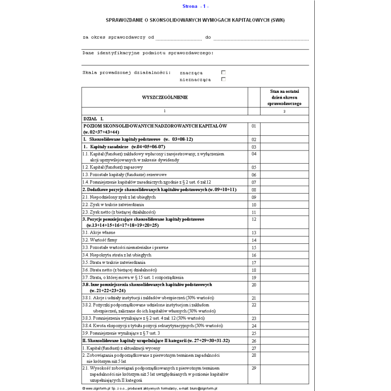 Sprawozdanie o skonsolidowanych wymogach kapitałowych (SWK)