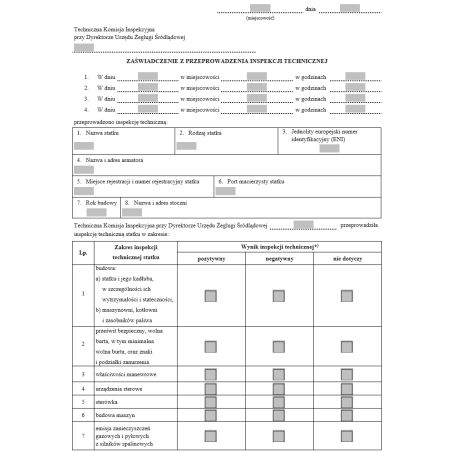 Zaświadczenie z przeprowadzenia inspekcji technicznej statku