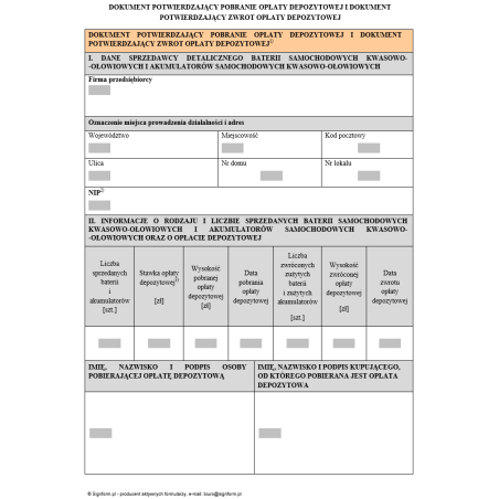 Dokument potwierdzający pobranie opłaty depozytowej i dokument potwierdzający zwrot opłaty depozytowej