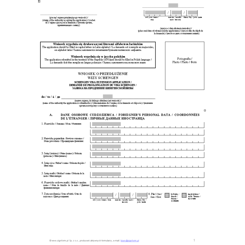 Wniosek o przedłużenie wizy Schengen