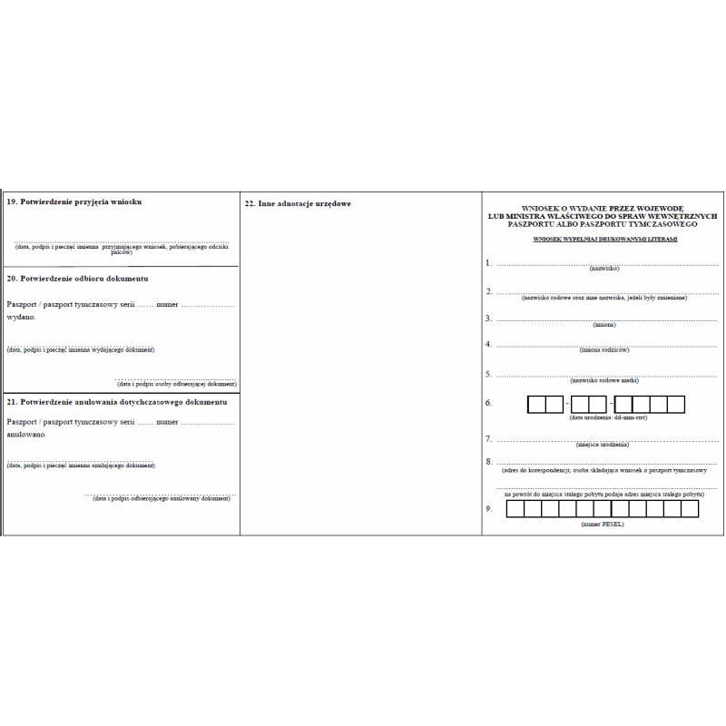 Wniosek o wydanie paszportu albo paszportu tymczasowego składany do wojewody i ministra właściwego do spraw wewnętrznych