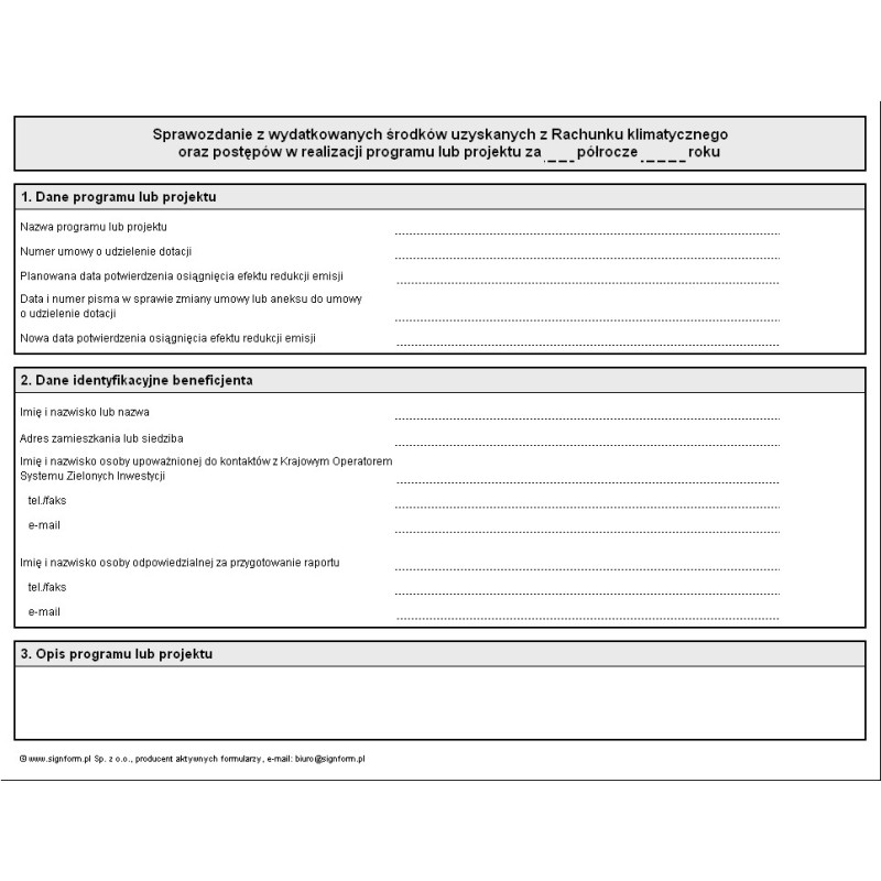 Sprawozdanie z wydatkowanych środków uzyskanych z Rachunku klimatycznego oraz postępów w realizacji programu lub projektu