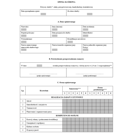 Opinia służbowa policjanta - WZÓR