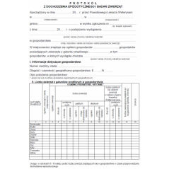 Protokół z dochodzenia epizootycznego i badań zwierząt
