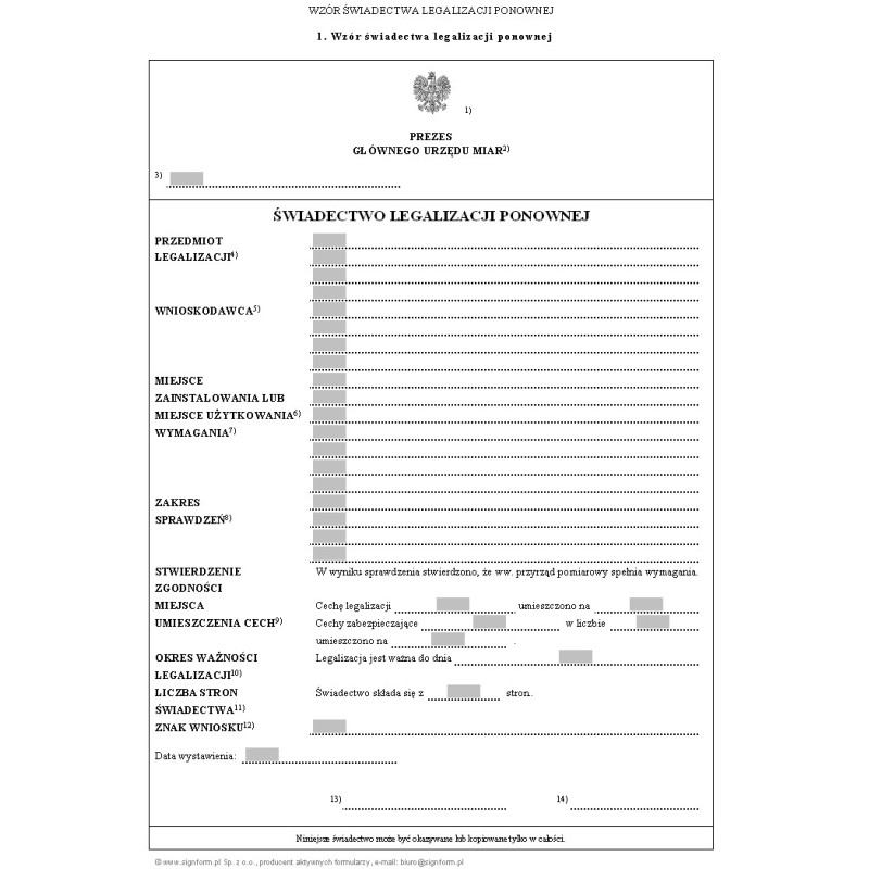 Wzór świadectwa legalizacji ponownej