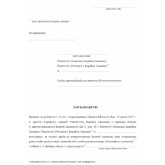 Zawiadomienie o wyrażeniu zgody na przeprowadzenie kontroli sanitarnej partii środka spożywczego/substancji pomagającej w przetwarzaniu/materiału lub wyrobu przeznaczonego do kontaktu z żywnością