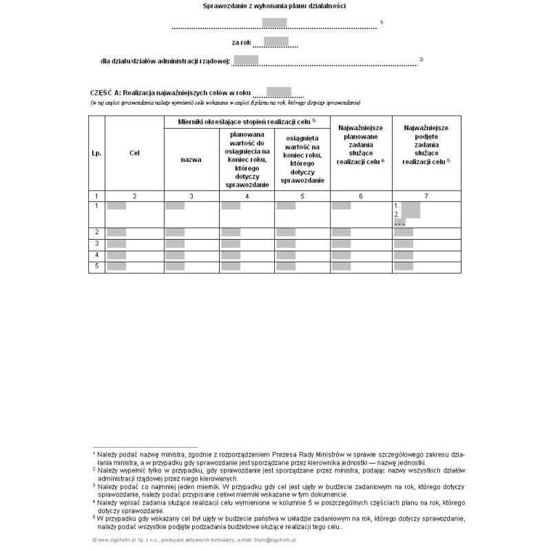 Sprawozdanie z wykonania planu działalności najważniejszych celów do realizacji dla działu/działów administracji rządowej