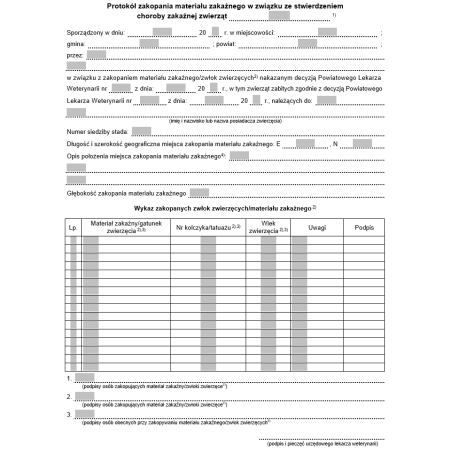 Protokół zakopania materiału zakaźnego w związku ze stwierdzeniem choroby zakaźnej zwierząt