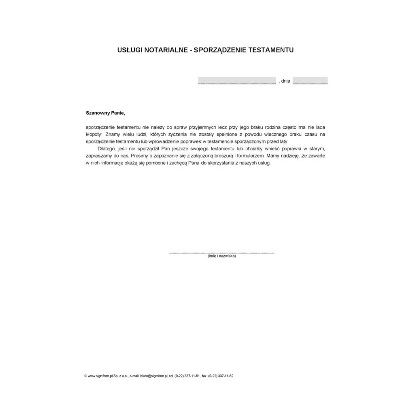 Usługi notarialne - sporządzanie testamentu