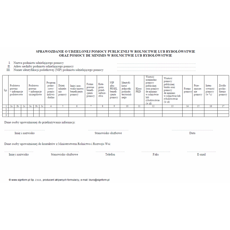 Sprawozdanie o udzielonej pomocy publicznej w rolnictwie lub rybołówstwie oraz pomocy de minimis w rolnictwie lub rybołówstwie