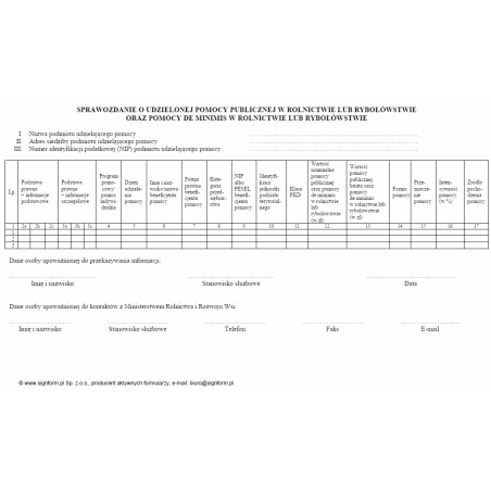 Sprawozdanie o udzielonej pomocy publicznej w rolnictwie lub rybołówstwie oraz pomocy de minimis w rolnictwie lub rybołówstwie