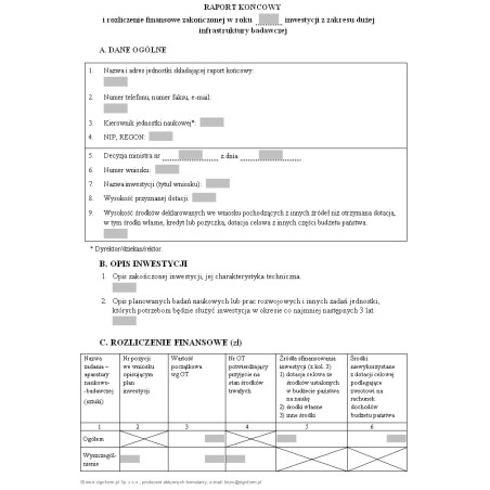 Raport końcowy i rozliczenie finansowe zakończonej inwestycji z zakresu dużej infrastruktury badawczej