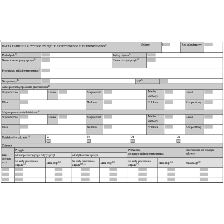 Karta ewidencji zużytego sprzętu elektrycznego i elektronicznego