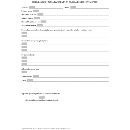 Formularz zgłoszenia kandydata na członka komisji odwoławczej (egzamin notarialny)