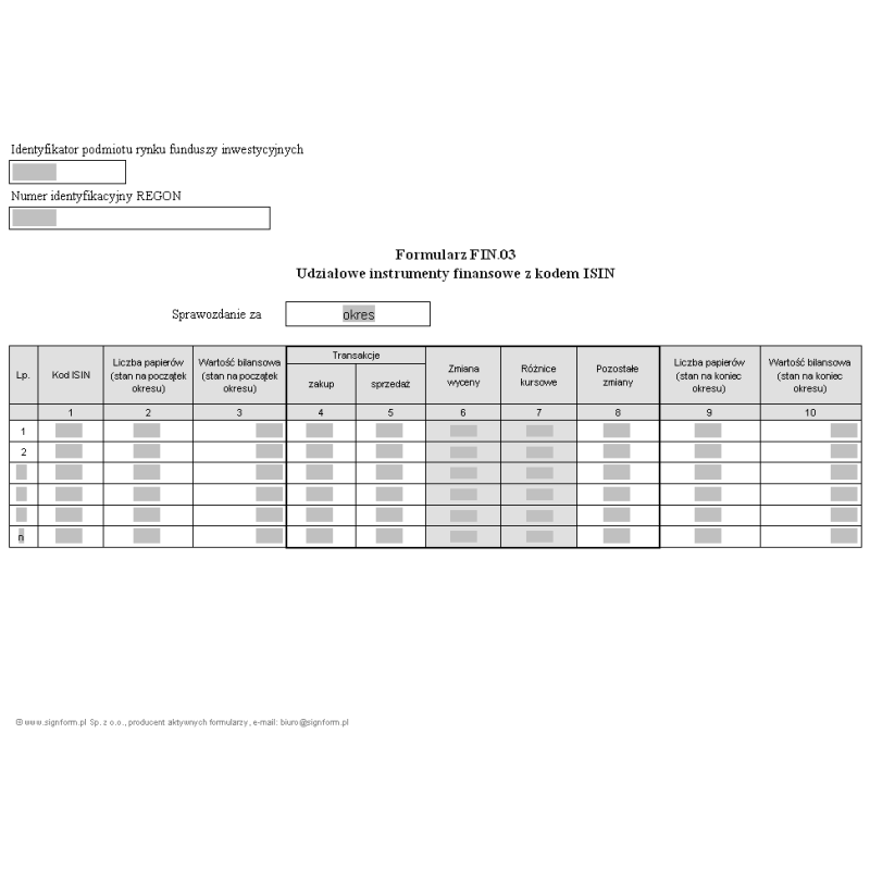 Formularz FIN.03 - Udziałowe instrumenty finansowe z kodem ISIN