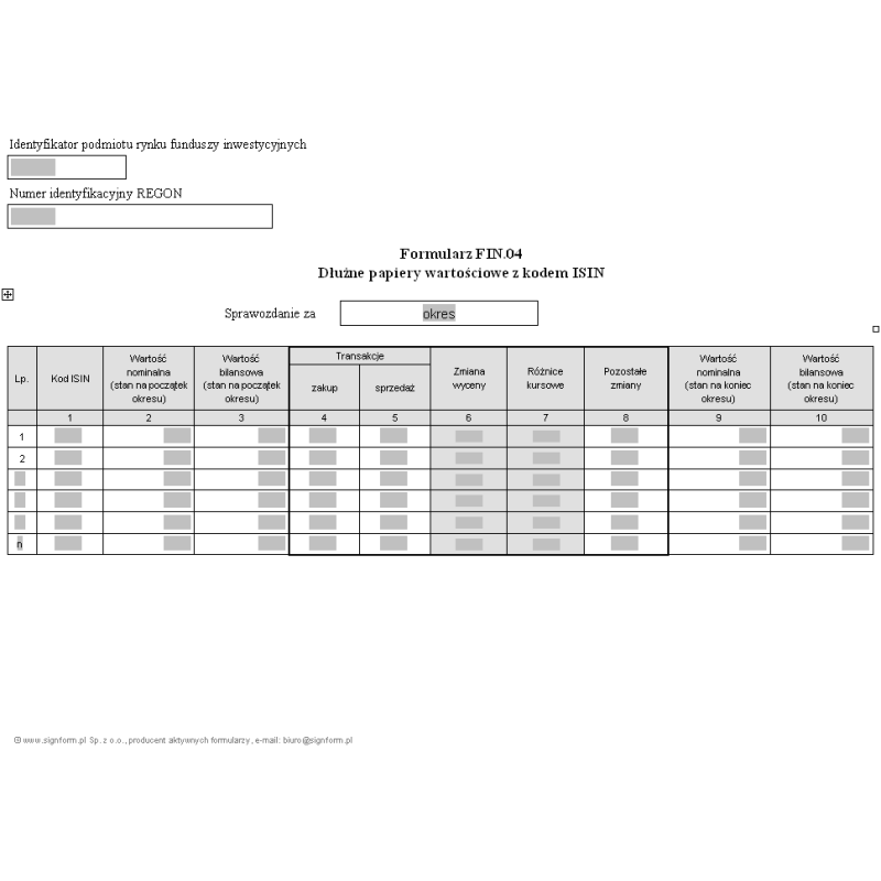 Formularz FIN.04 - Dłużne papiery wartościowe z kodem ISIN