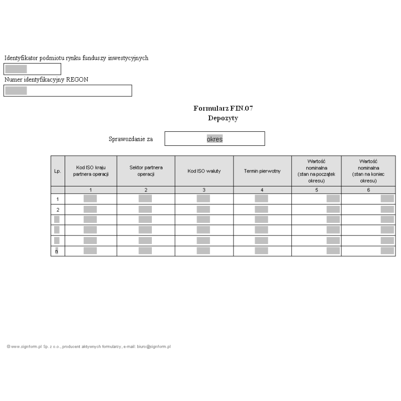 Formularz FIN.07 - Depozyty