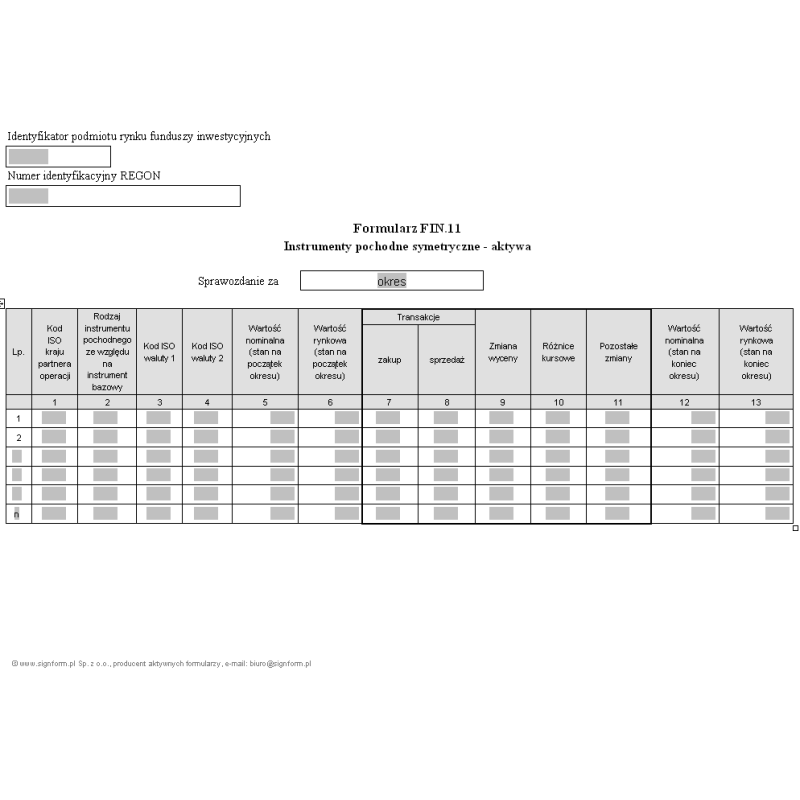 Formularz FIN.11 - Instrumenty pochodne symetryczne - aktywa