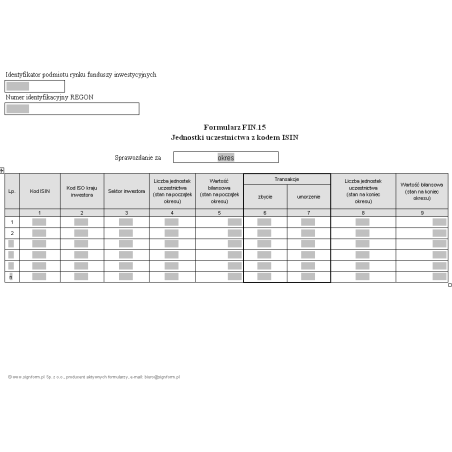 Formularz FIN.15 - Jednostki uczestnictwa z kodem ISIN