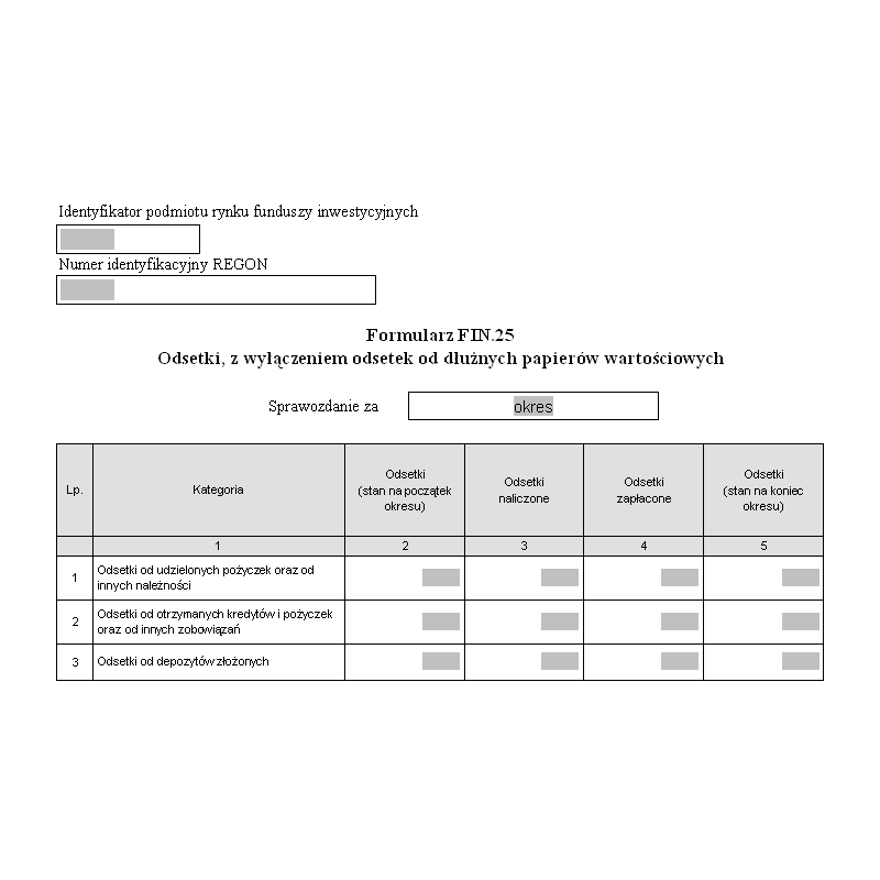 Formularz FIN.25 - Odsetki, z wyłączeniem odsetek od dłużnych papierów wartościowych