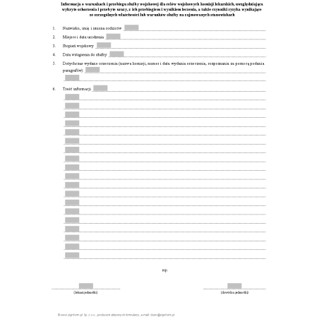 Informacja o warunkach i przebiegu służby wojskowej dla celów wojskowych komisji lekarskich, uwzględniająca wykryte schorzenia i przebyte urazy z ich przebiegiem i wynikiem leczenia